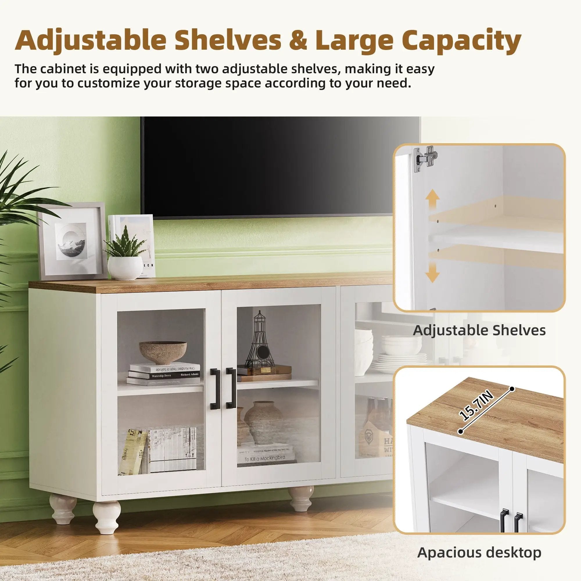 Farmhouse TV Stand With Solid Wood Gourd Shaped Legs For TVs Up To 70" by HouseOfZazla