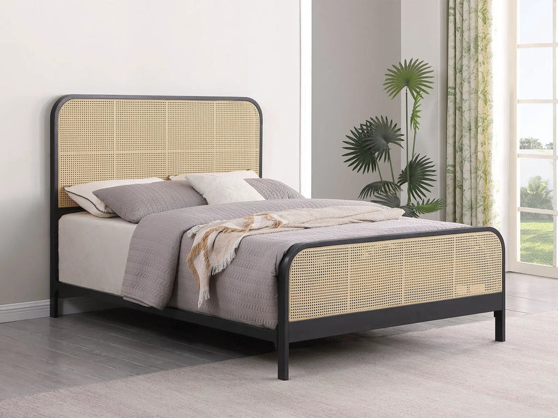 Lanewood Open Cane Webbing Metal Queen Bed Black by Unique Piece Furniture