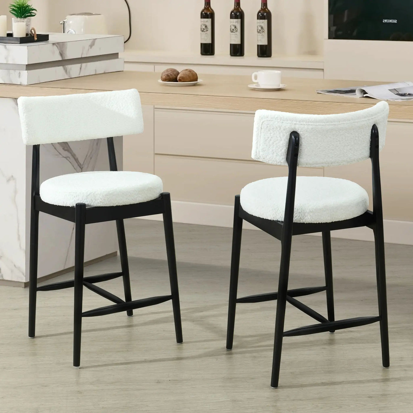 Mid Century Modern Counter Stools, Fabric Upholstered Chairs by HouseOfZazla