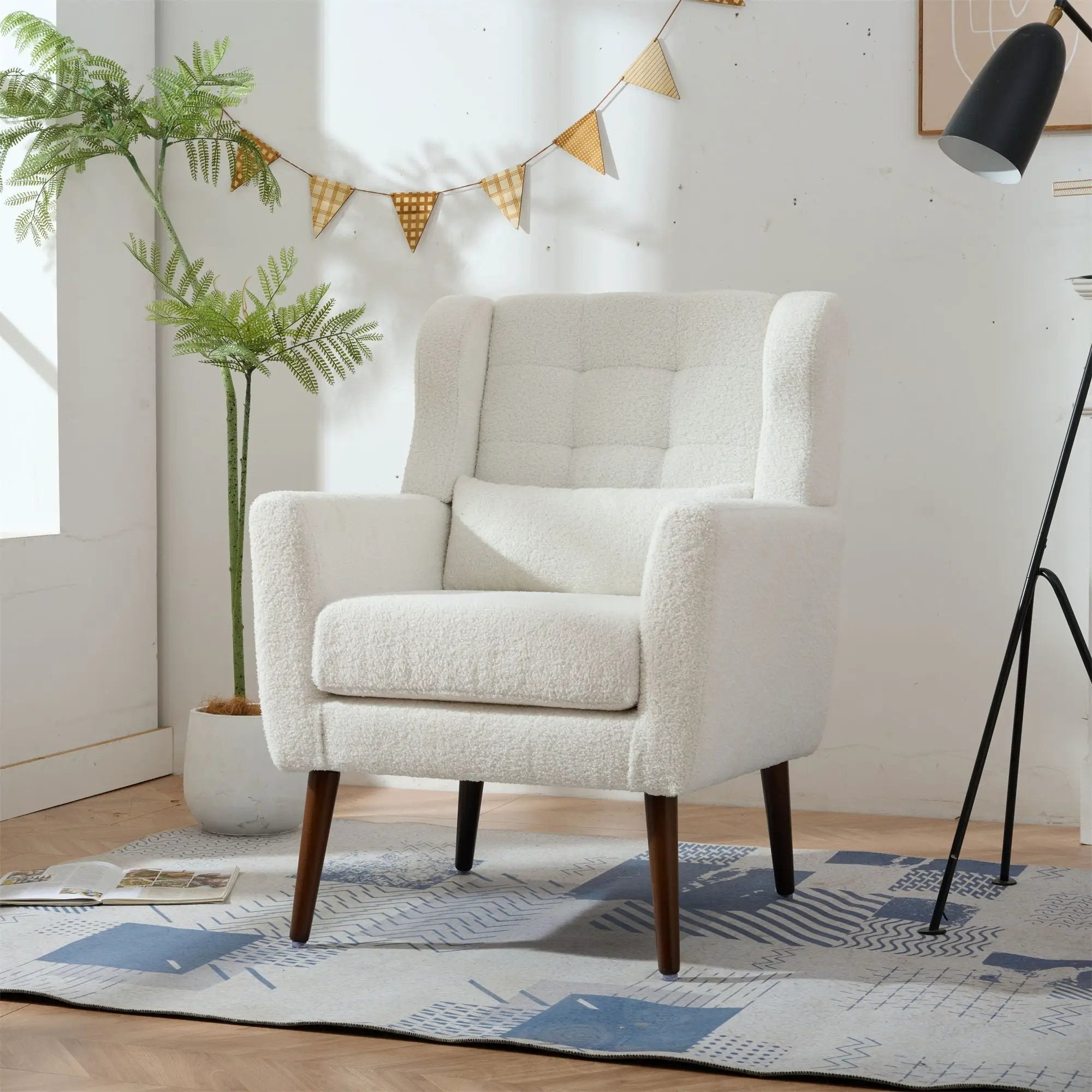 Modern Accent Chair, Arm Chairs For Living Room, Upholstered Mordern Armchair, Comfy Soft Padded Lounge Chair In Small Space, Bedroom, With Pillow, Solid Wood Leg by Unique Piece Furniture
