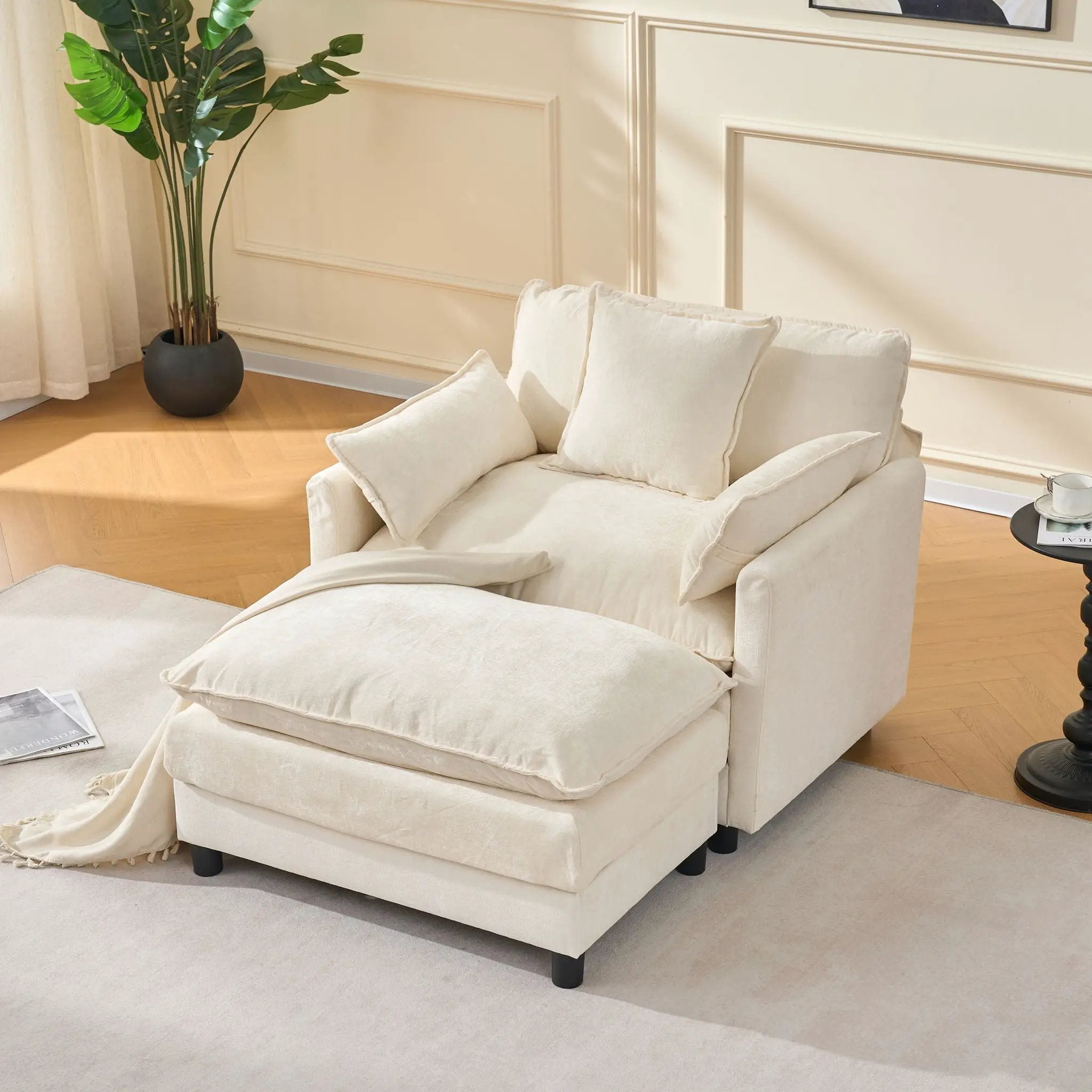 Accent Chair With Ottoman - Beige by Unique Piece Furniture