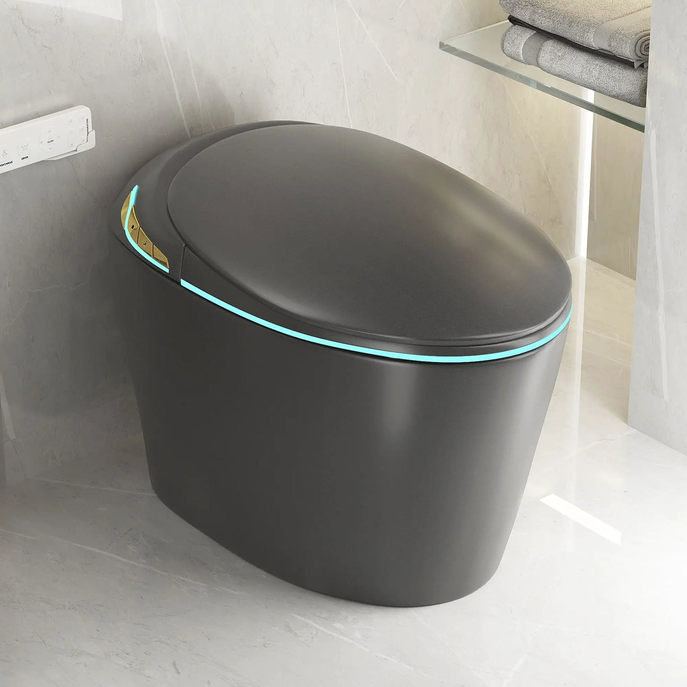 Unique Smart Toile With Built In Bidet, Auto Open / Close Seat, Foot Sensor, LED Display, Night Light, Warm Water & Dryer Ceramic by HouseOfZazla
