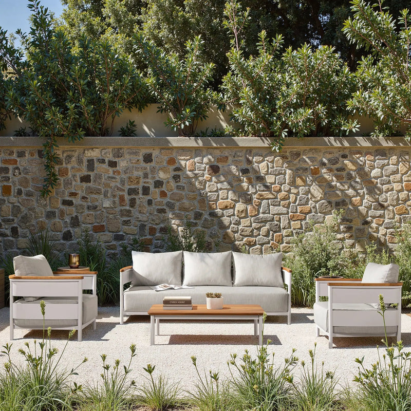 Rhodes 2pc Teak & Aluminum Outdoor Sofa and Coffee Table Set by HouseOfZazla