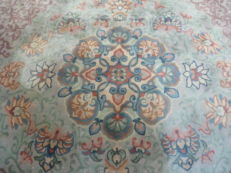 9' X 12' Vintage Handmade Chinese Carving Sculpture Wool Rug Flower Design Pink Carpet by Jewel Rugs
