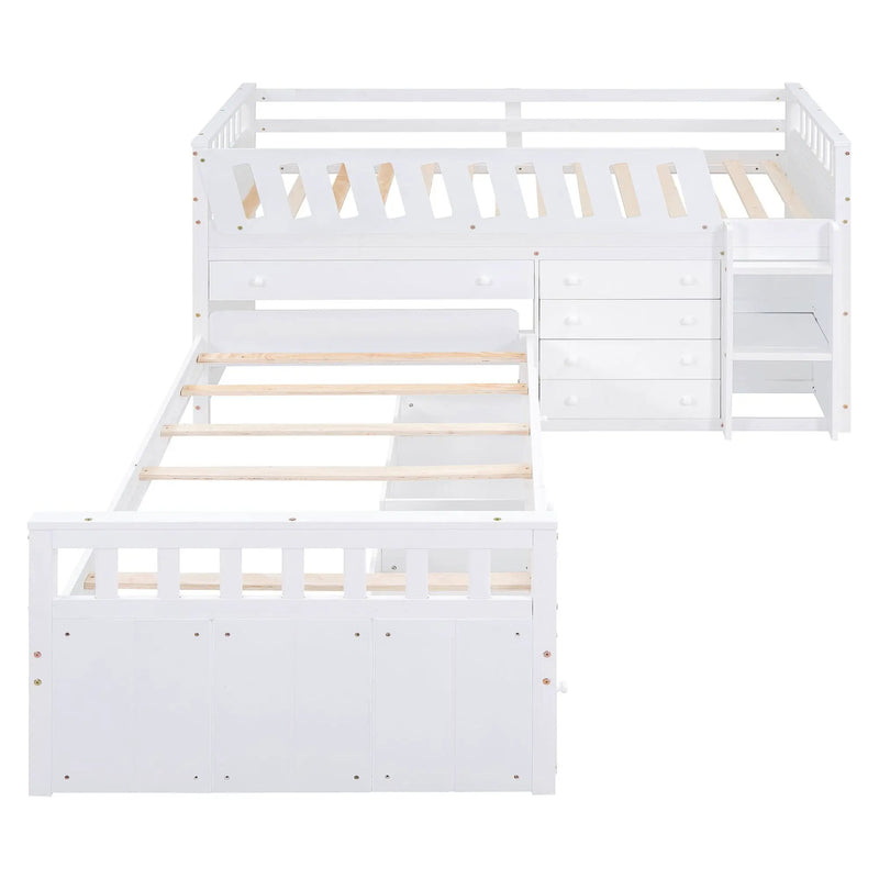 Loft Platform Bed With 7 Drawers And Full Guardrails, Modern L Shaped Space Savin by HouseOfZazla