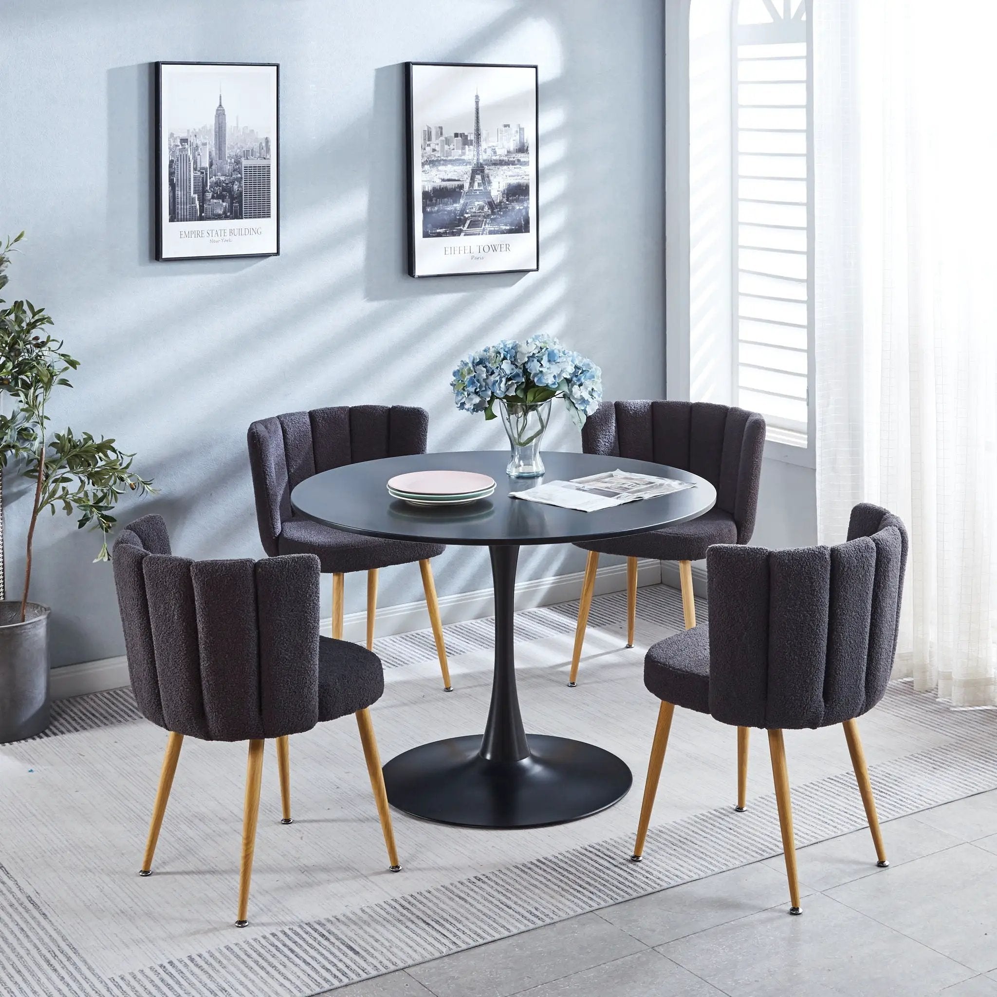 Modern Dining Chair (Set of 2) With Iron Tube Wood Color Legs, Shorthair Cushions And Comfortable Backrest, Suitable For Dining Room, Living Room, Cafe, Simple Structure by HouseOfZazla