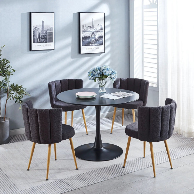Modern Dining Chair (Set of 2) With Iron Tube Wood Color Legs, Shorthair Cushions And Comfortable Backrest, Suitable For Dining Room, Living Room, Cafe, Simple Structure by HouseOfZazla