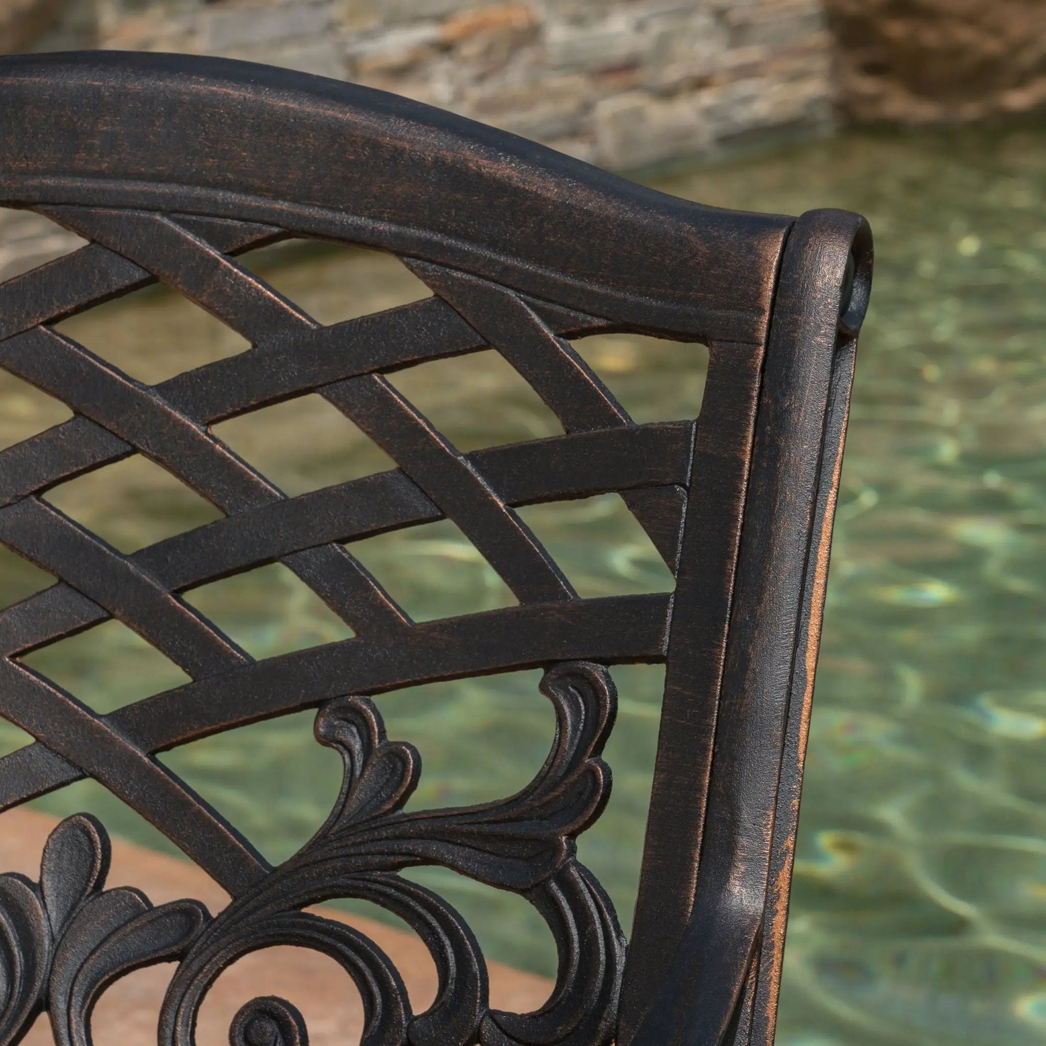 Luminea Outdoor Aluminum Dining Chair With Scroll Design, Lattice Pattern And Cabriole Legs - Copper by HouseOfZazla