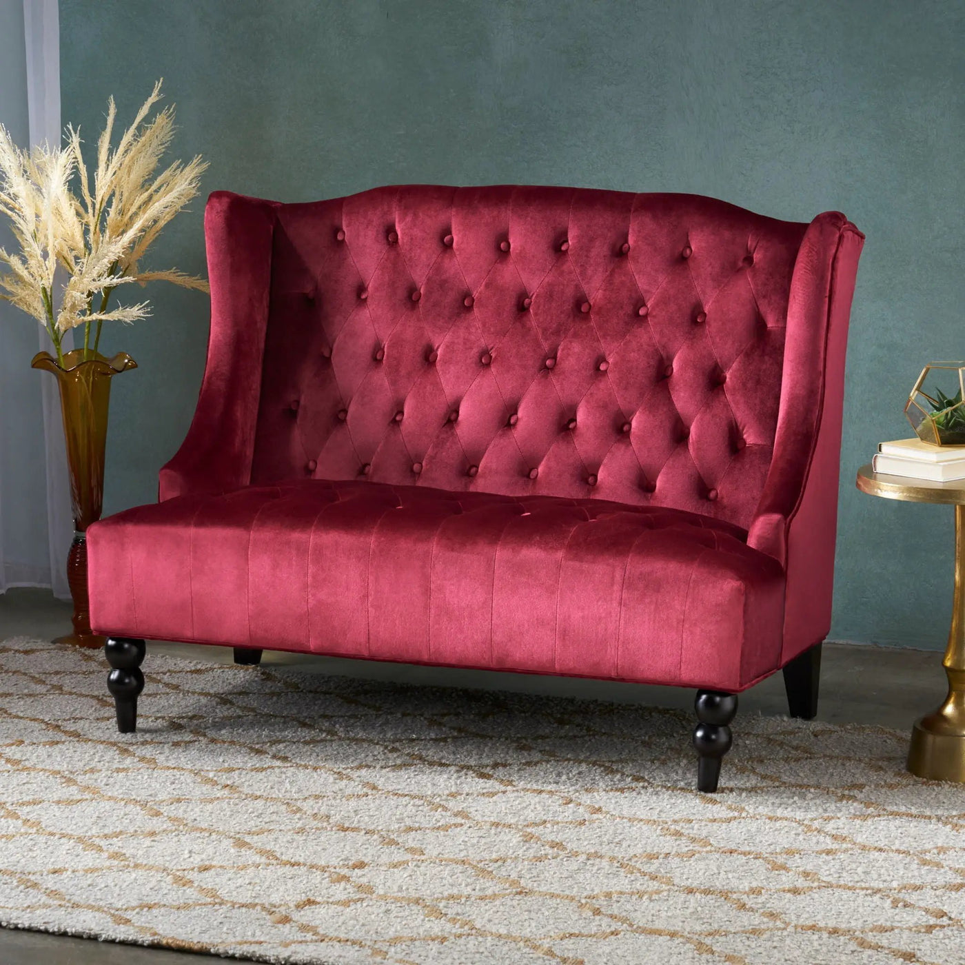 Nurturing Upholstered Loveseat With Wing Back And Diamond Tufting by HouseOfZazla