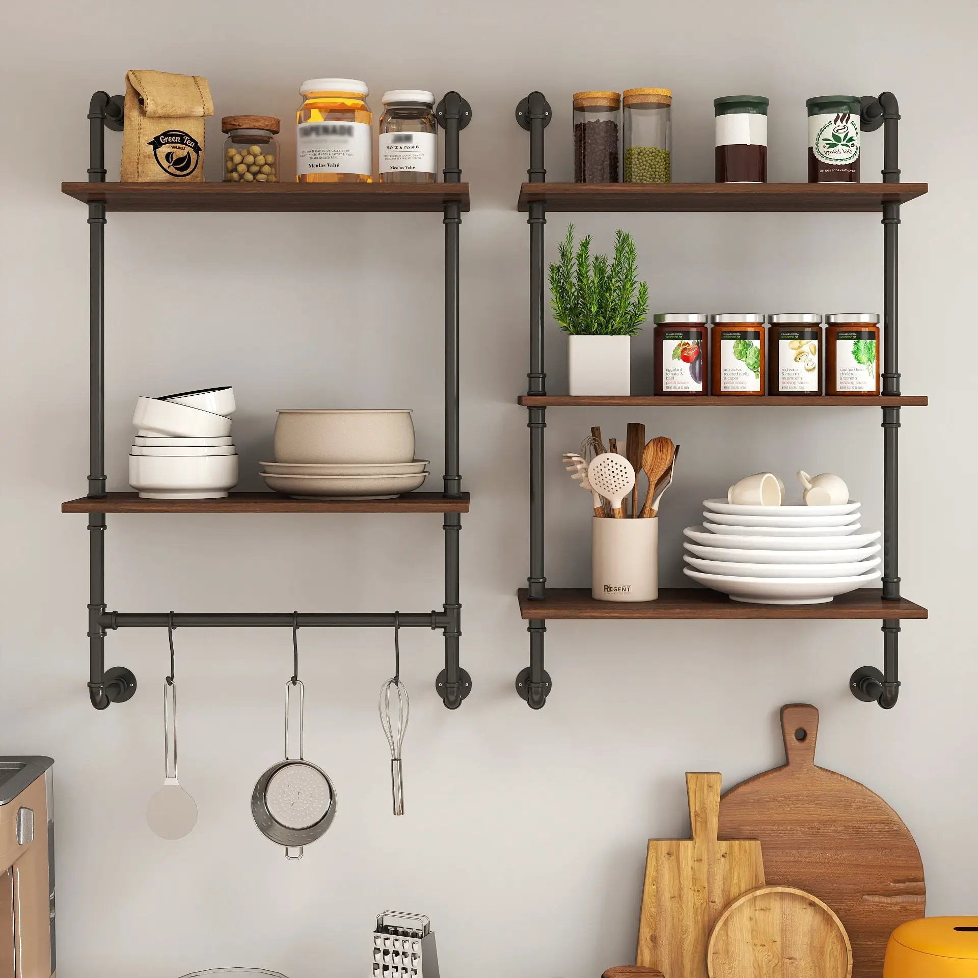 Industrial Pipe Shelf 3-Tier and 2-Tier Wall Mounted Shelves by HouseOfZazla