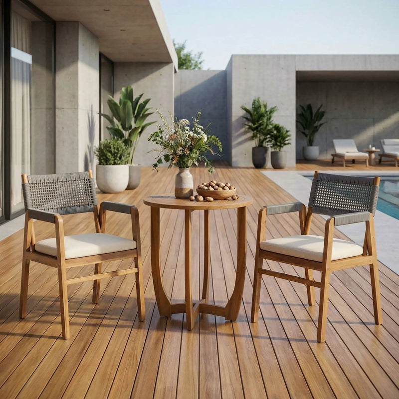 Outdoor 3 Piece Dining Set With Cushion - Gray / Teak by HouseOfZazla