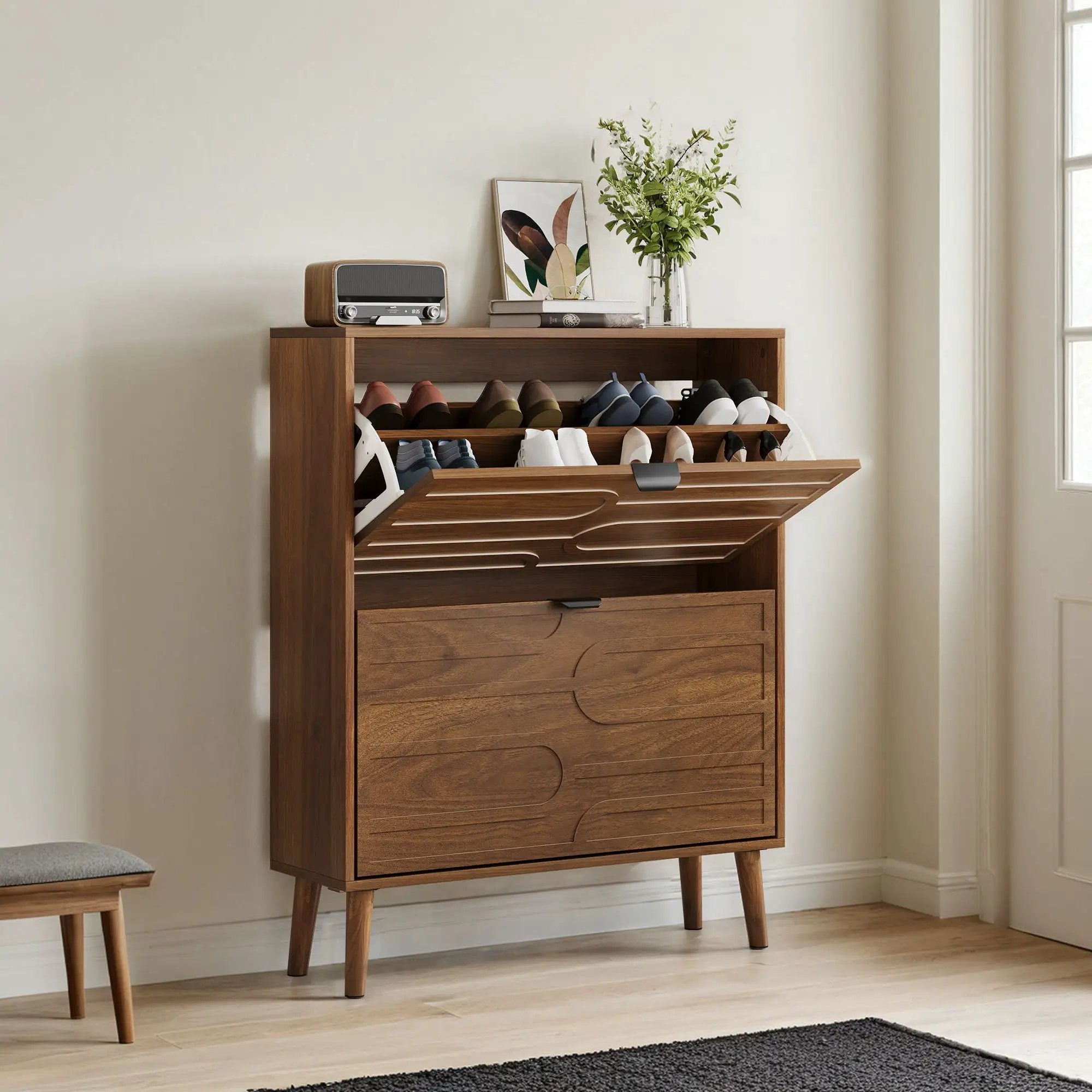 Medieval - Independent Shoe Cabinet With 2 Flip Drawers by Unique Piece Furniture