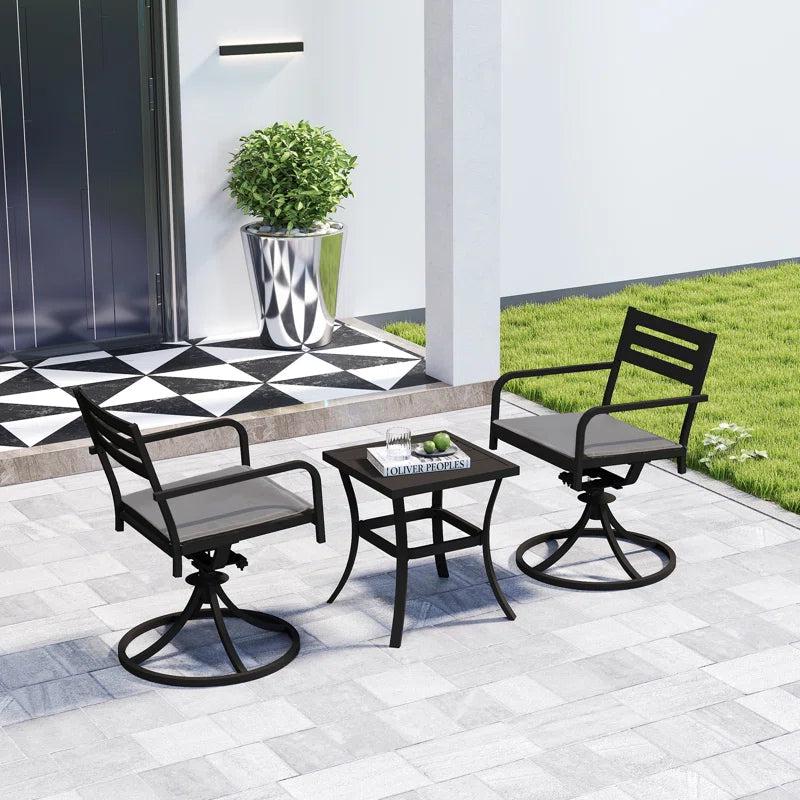 Outdoor Metal Swivel Patio Set - 2 Armchairs & Table by HouseOfZazla