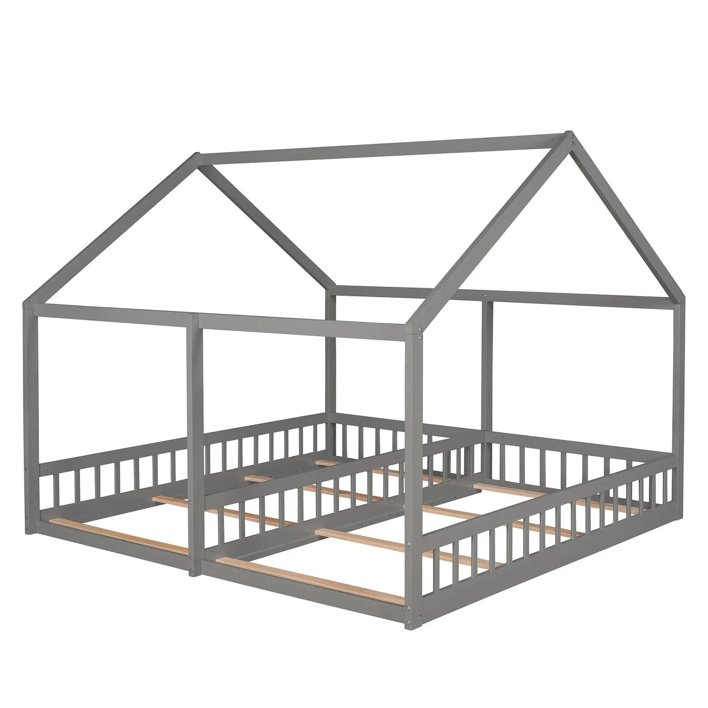 House Platform Beds, 2 Shared Beds, Metal Frame With Guardrails by HouseOfZazla