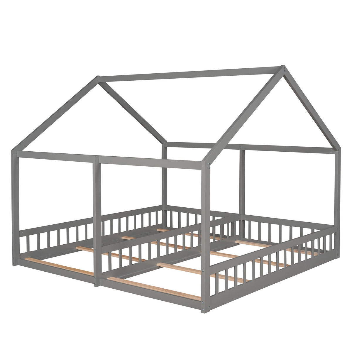 House Platform Beds with Guardrails - Metal, Twin Size, White, Dark Gray, Black, photo 4 of 29