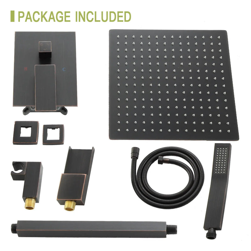 Shower System With Waterfall Tub Spout And 16" Ceiling Mount Square Rain Shower - Oil-Rubbed Bronze by HouseOfZazla