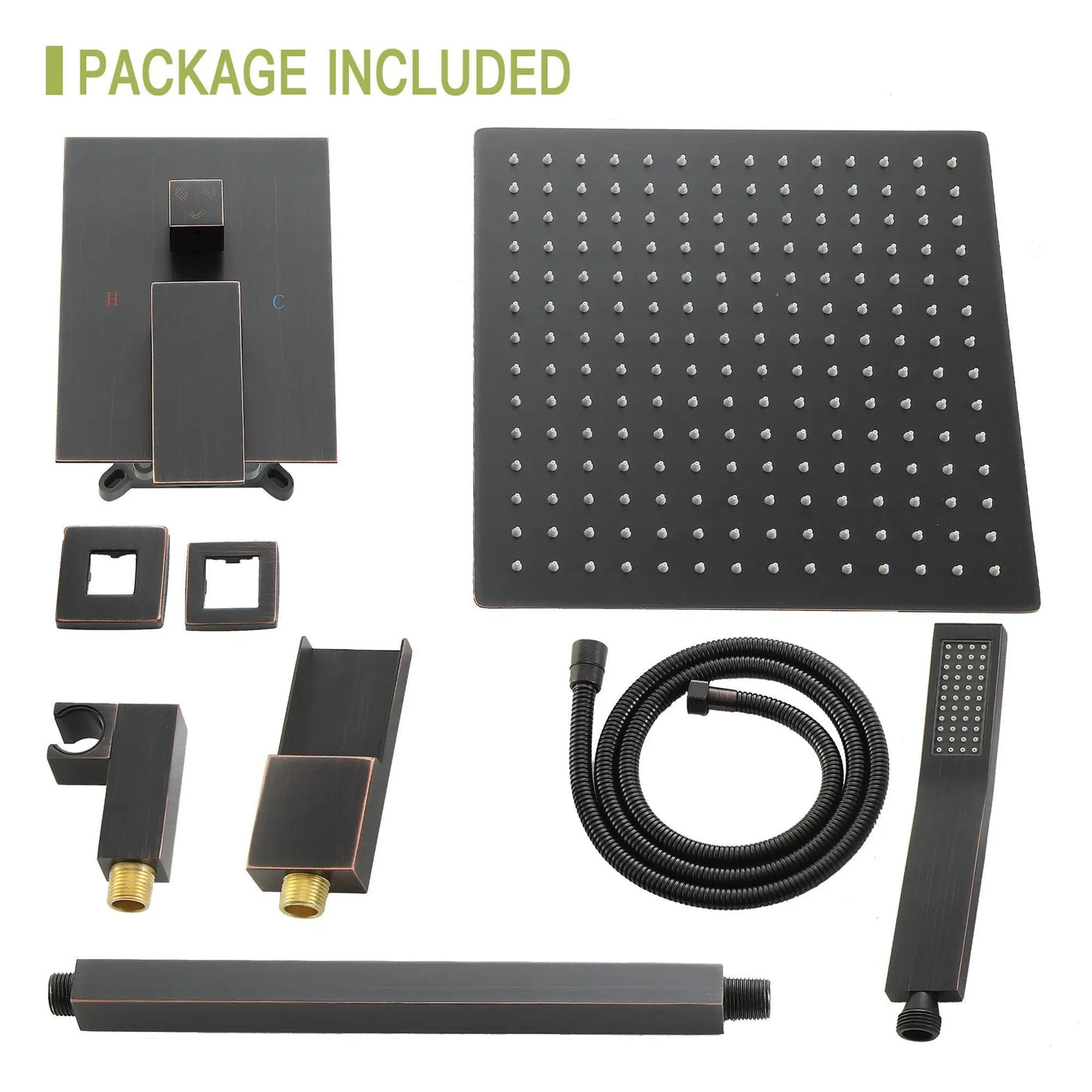 Modern Shower System With Waterfall Tub Spout, 12" Ceiling Mount Square Shower by HouseOfZazla