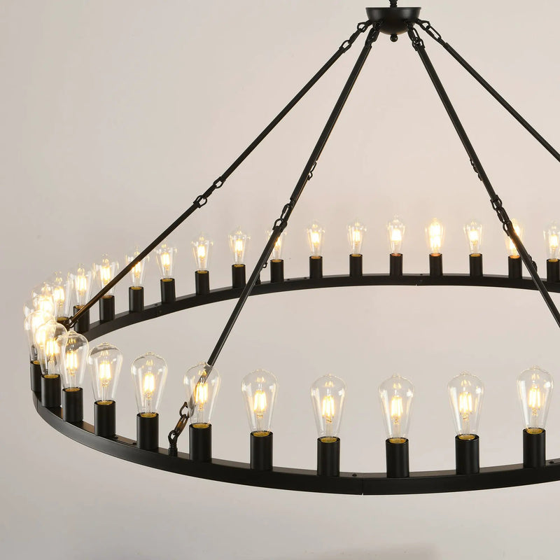 64 Inch Matte Black Wagon Wheel Chandelier With 30 Lights by HouseOfZazla