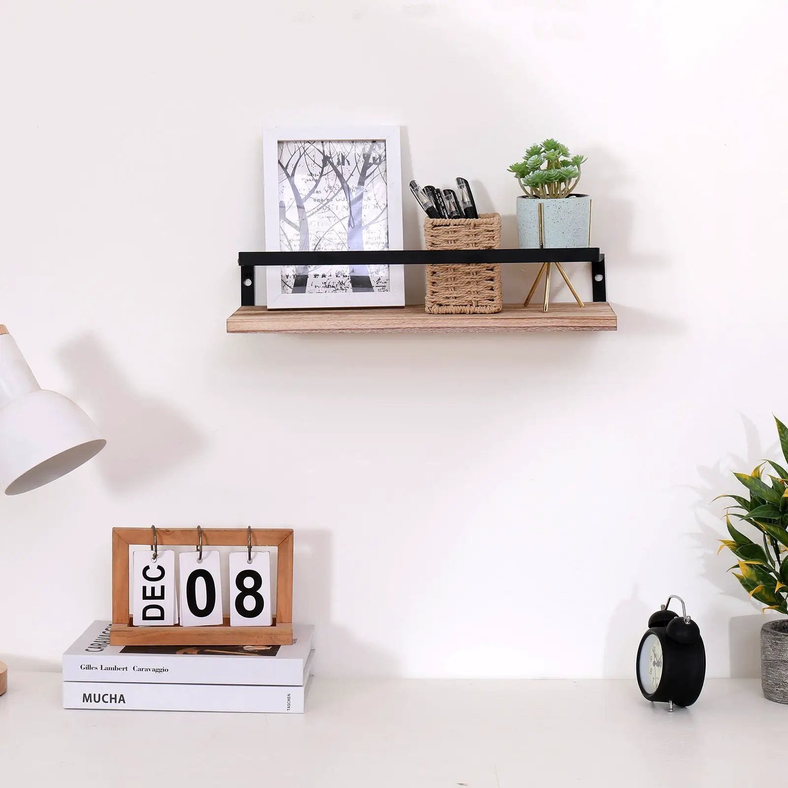 Floating Shelves, Long Wall Shelves (Set of 2) Wall Mounted Shelves With Brackets For Bedroom - Natural Wood by HouseOfZazla