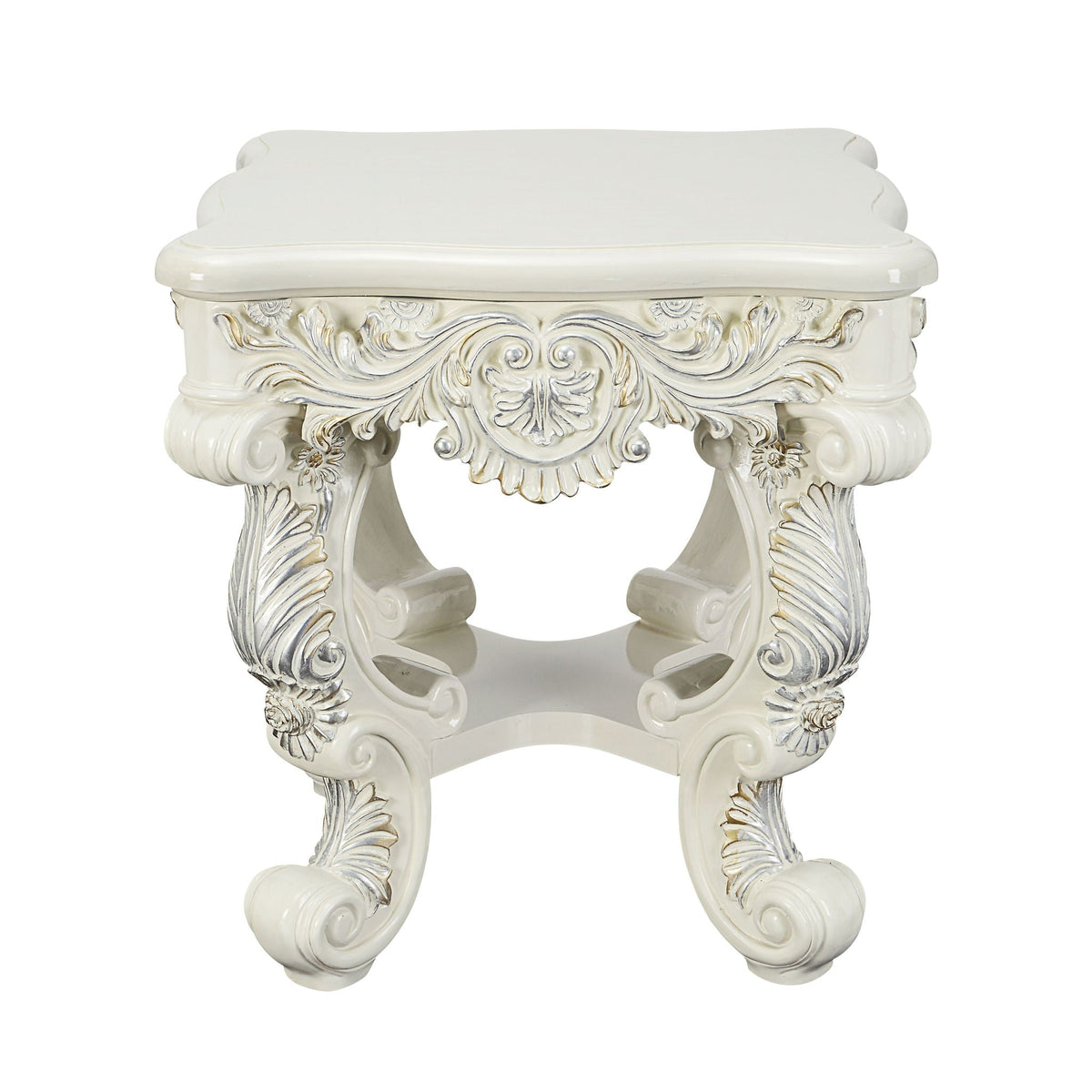 Elegant White Coffee Table with Sculptured Floral Legs - Antique White, photo 4 of 8