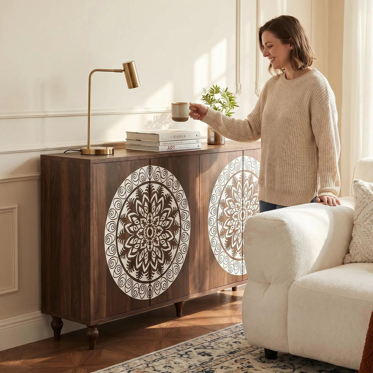 60" Vintage Mandala Carved Sideboard by HouseOfZazla