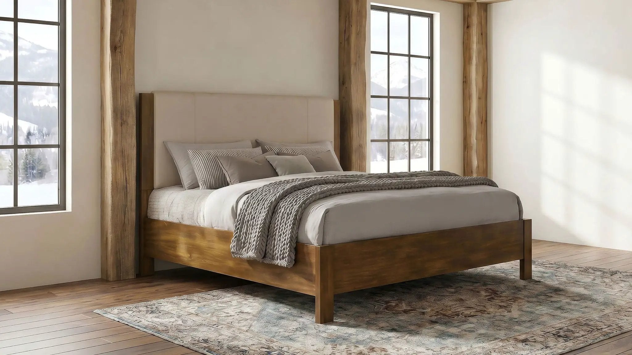 Adderley Eastern King Wood Panel Bed Cream and Warm Brown by Unique Piece Furniture