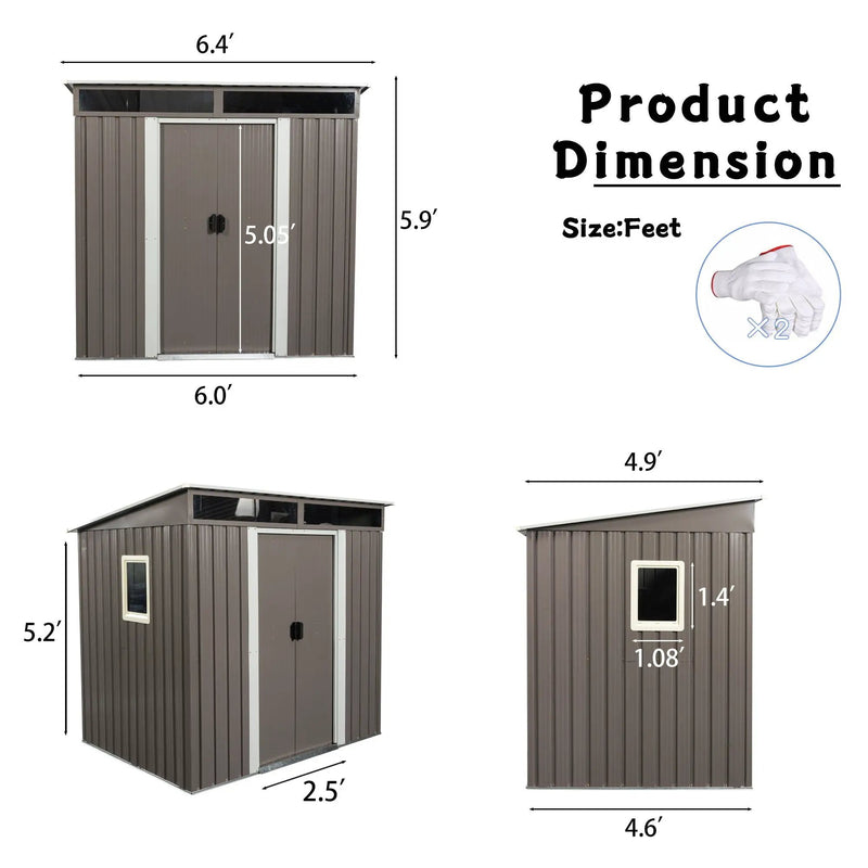 Outdoor Metal Storage Shed With Window Transparent Plate W540S00011 - Gray by HouseOfZazla