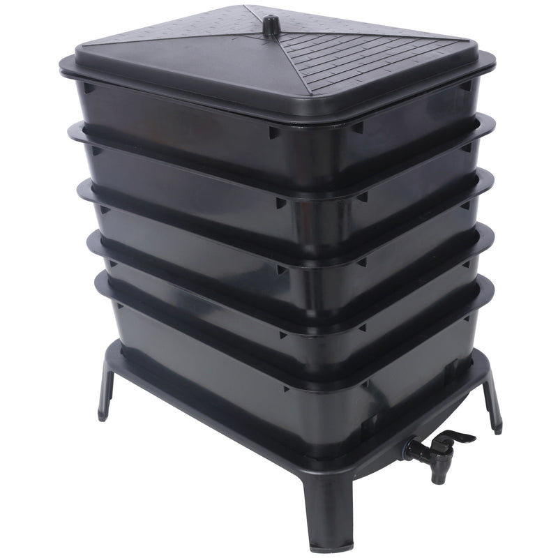 Eco Friendly 5 Layer Worm Compost Bin With 50L Capacity, Easy Setup Plastic Worm Farm Kit - Black by HouseOfZazla