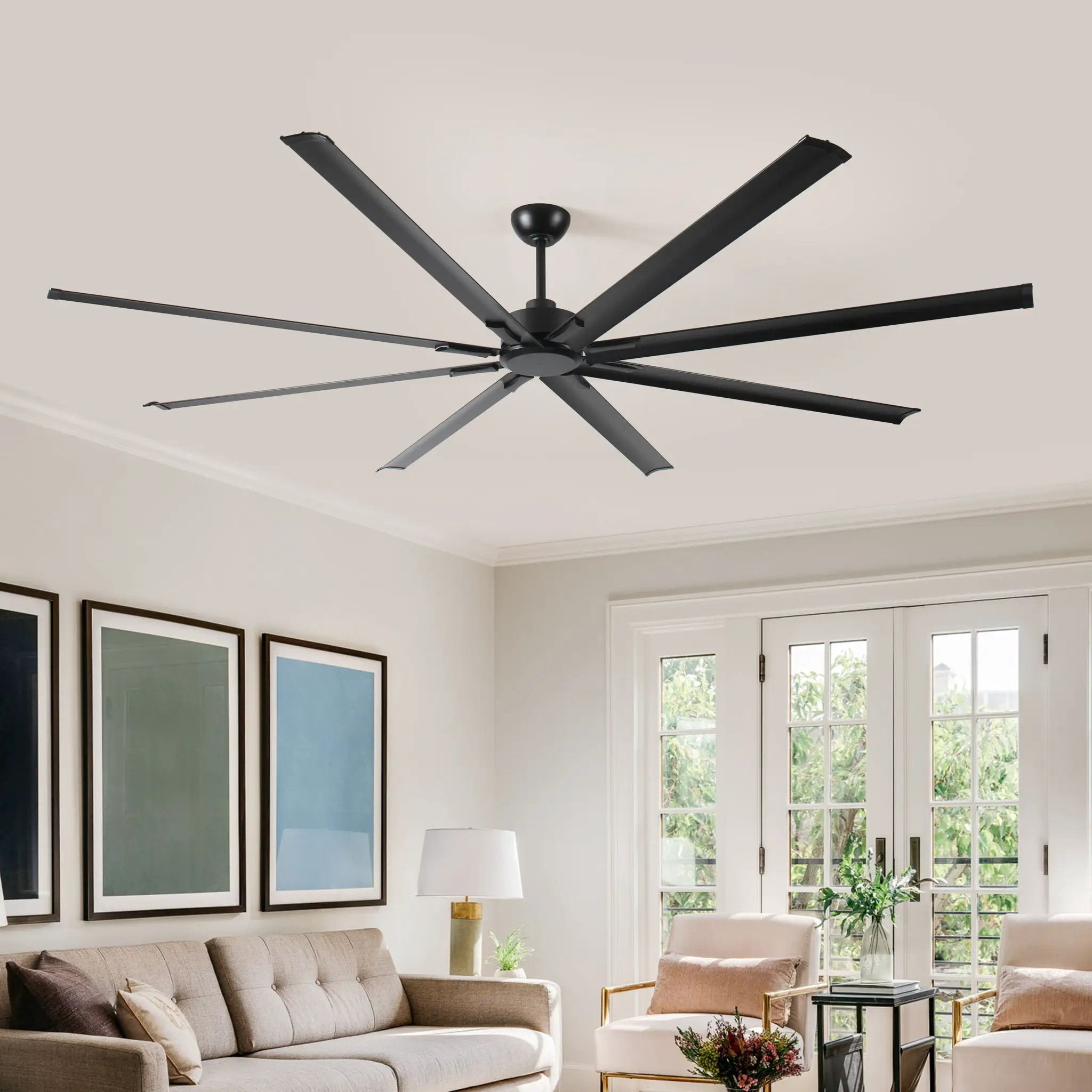 Industrial DC Motor Ceiling Fan, Large Ceiling Fan With 8 Reversible Blades, 5 Speed Remote Control, Home Or Commercial Ceiling Fans For Porch / Garage / Shop - Black by Unique Piece Furniture