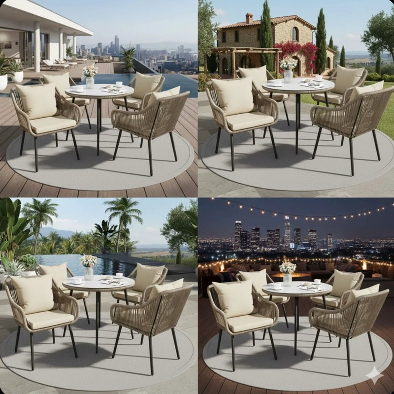 5 Piece Twisted Rattan Patio Dining Set With Table