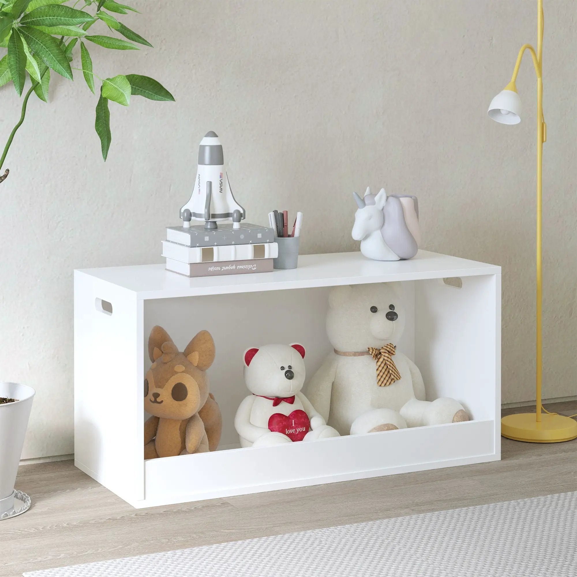 Open Toy Storage Box For Kids, Organizer Bin For Plush Toys, Books - White by HouseOfZazla