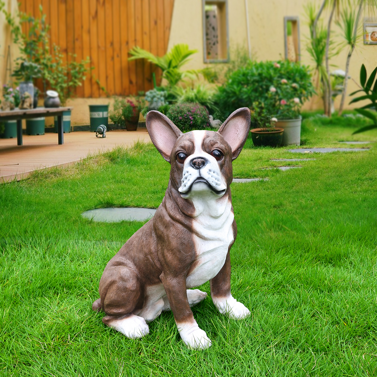 Lifelike French Bulldog Statue, Realistic Resin Animal Figurine for Indoor Outdoor Garden Lawn Yard Home Decor, Art Craft Gift, Black+White, photo 2 of 10