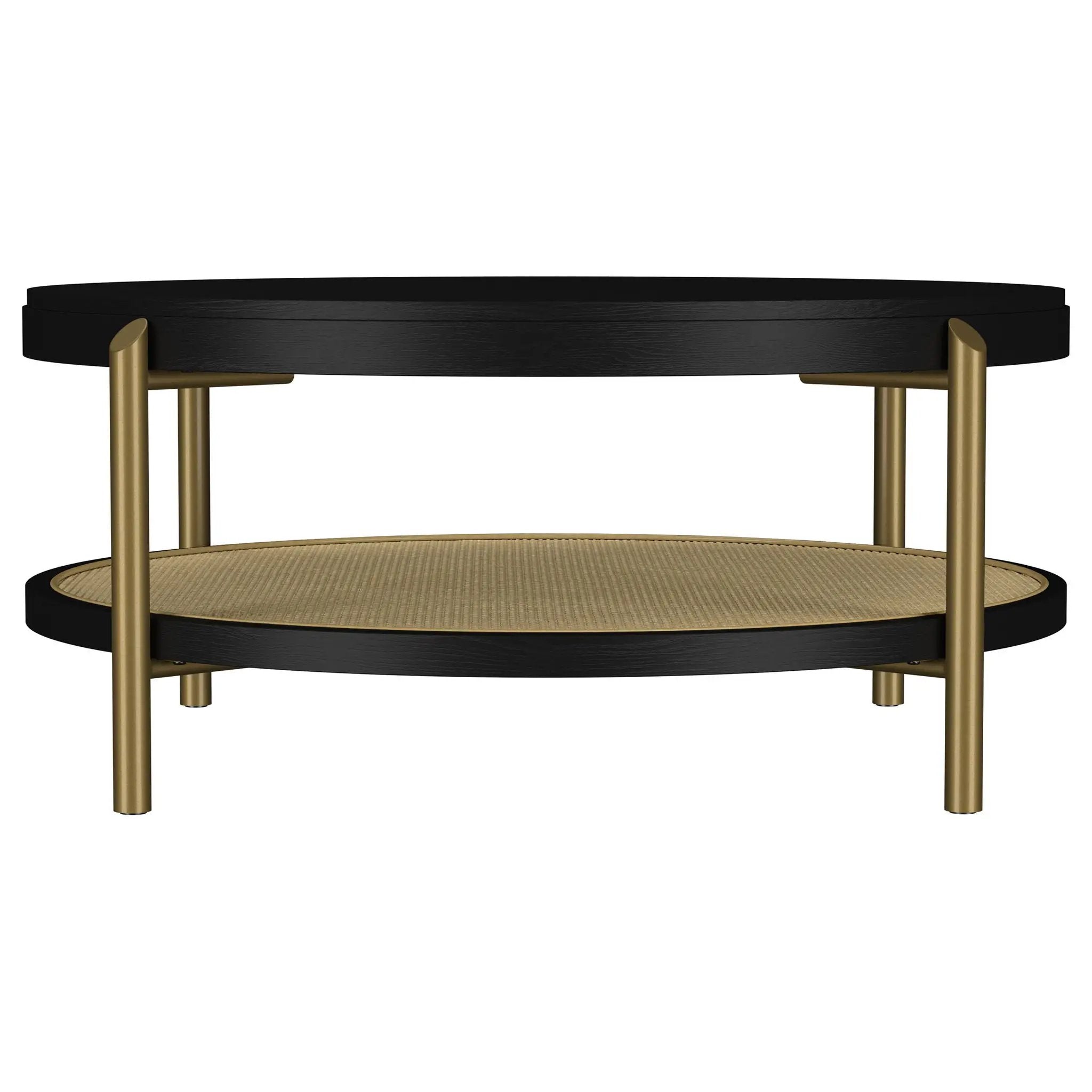 Arini Round Coffee Table With Storage Shelf Black by Unique Piece Furniture