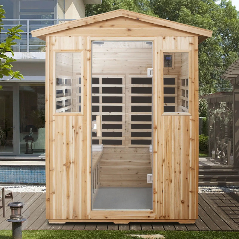 4 Person Old Fir Far Infrared Outdoor Sauna Room - Natural by HouseOfZazla
