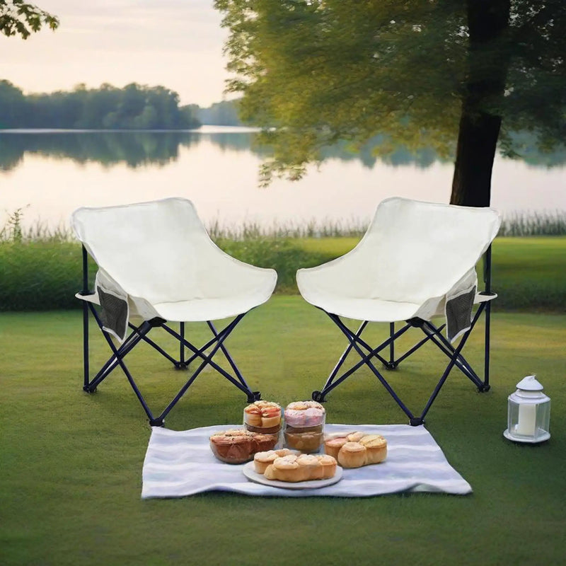 2 Pieces Outdoor Camping Chairs Folding / Portable, Comfortable Seating, Durable Steel Fram by Unique Piece Furniture
