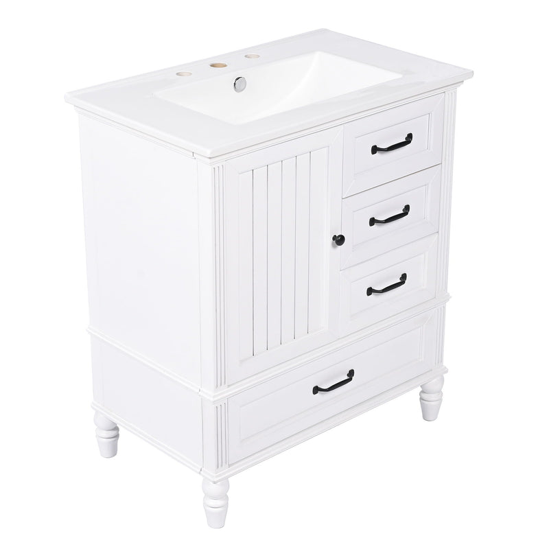 30" Bathroom Vanity With Sink, 3 Drawers, Adjustable Feet