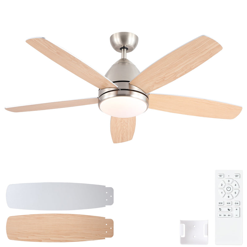 52 in. Indoor Brushed Nickel Ceiling Fan with Integrated LED Light Kit and Remote by HouseOfZazla