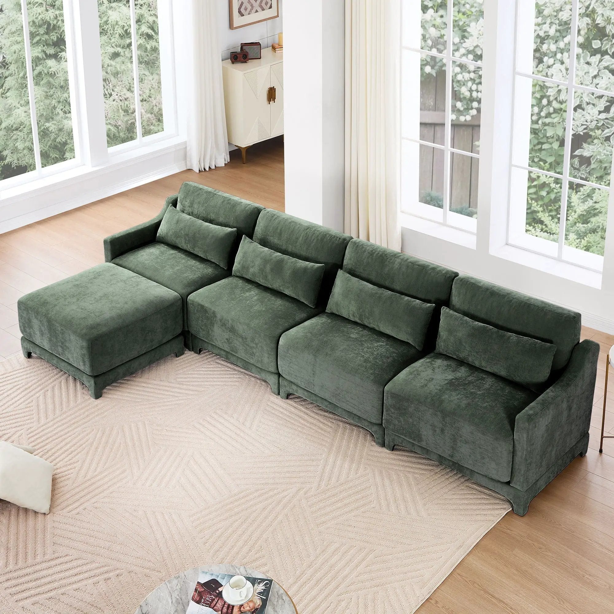 Stylish Sofa With Ottoman And Lumbar Pillows, Ergonomic Design by Unique Piece Furniture