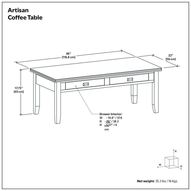 Artisan Coffee Table with Storage Drawers - Russet Brown, photo 2 of 5