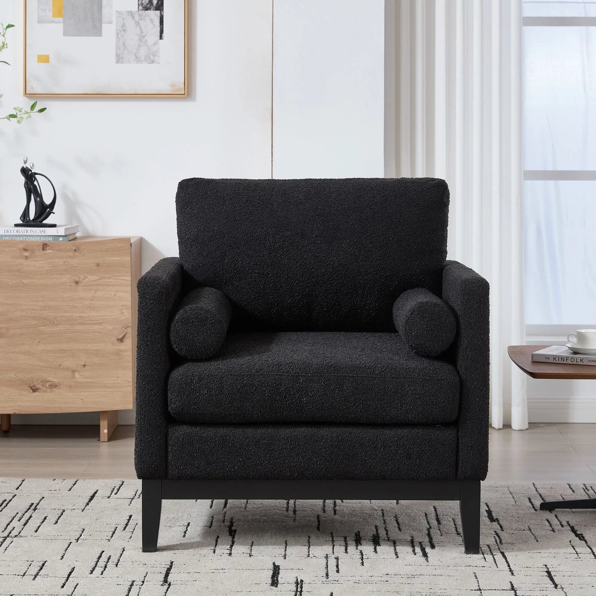 Wide Modern Farmhouse Performance Accent Chair With Legs, Wood Base by Unique Piece Furniture