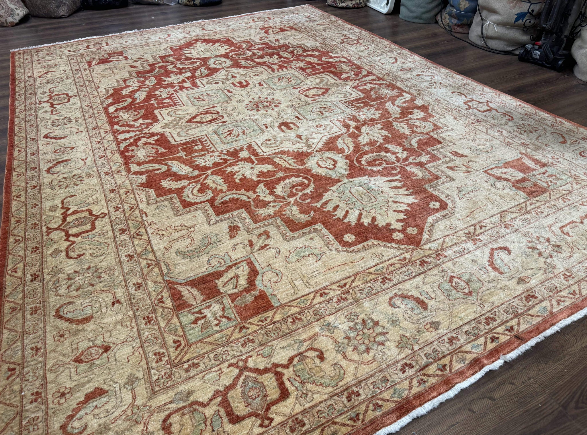 Turkish Heriz Serapi Rug 9x13, Geometric Medallion by Jewel Rugs