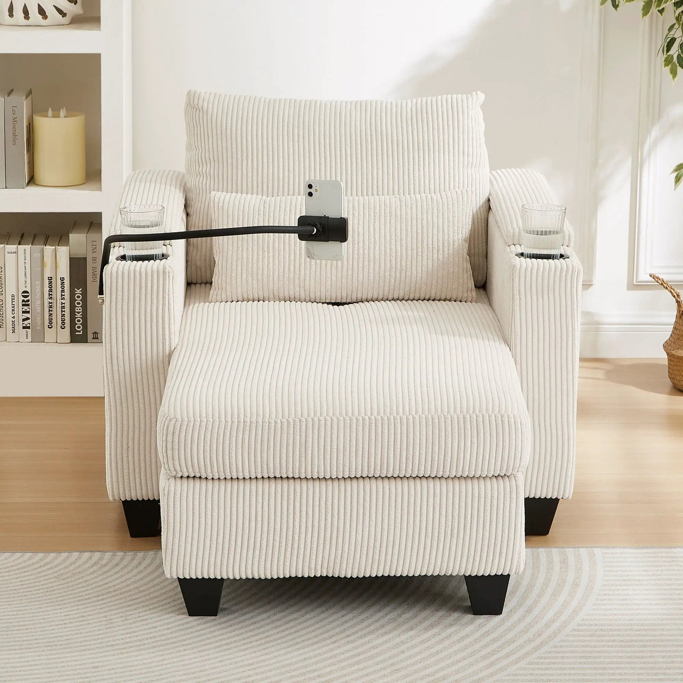 Convertible Chaise Lounge Sofa Chair With USB Ports, Cup Holders, Phone Holder And Storage by HouseOfZazla