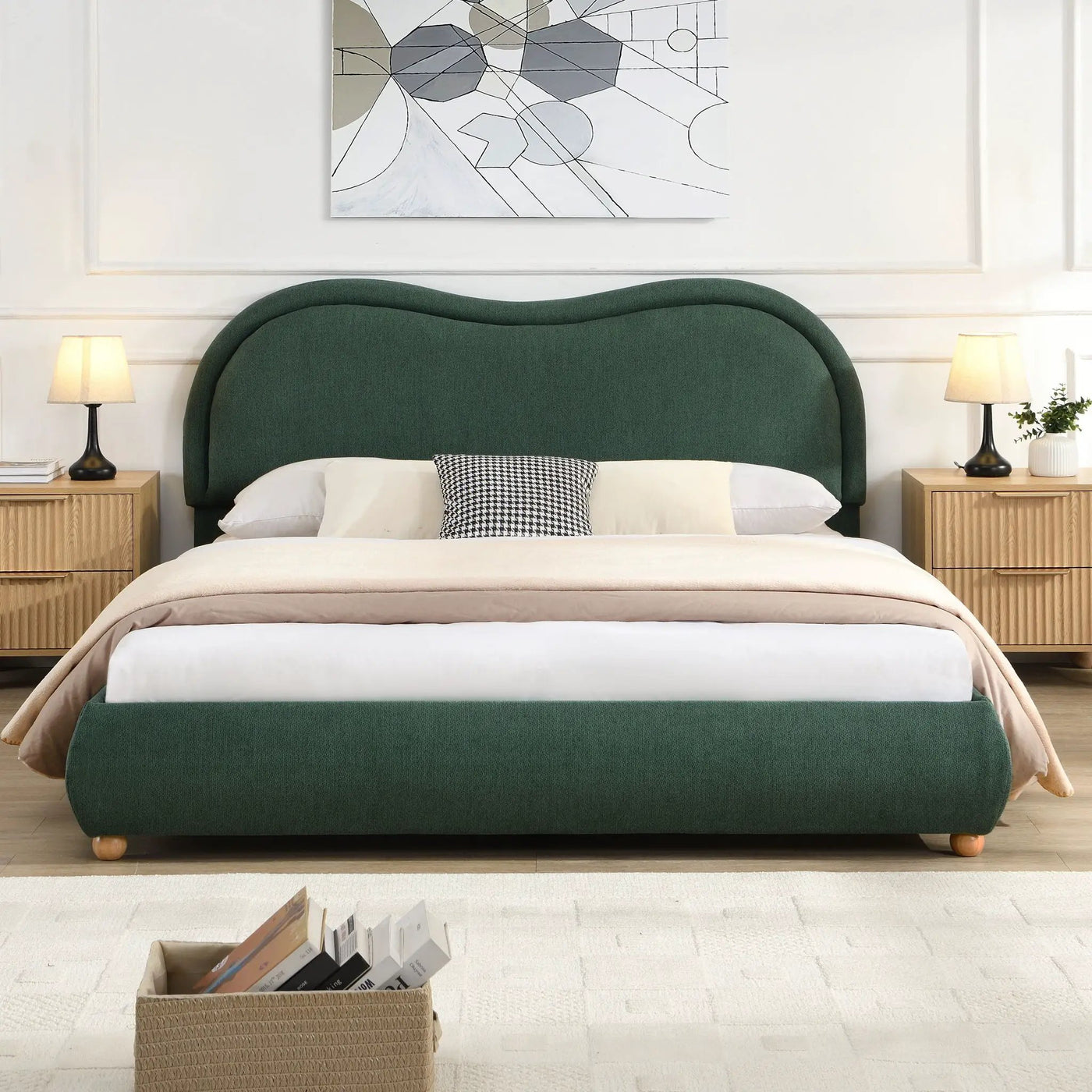 Upholstered Platform Bed Frame With Curved Headboard by HouseOfZazla