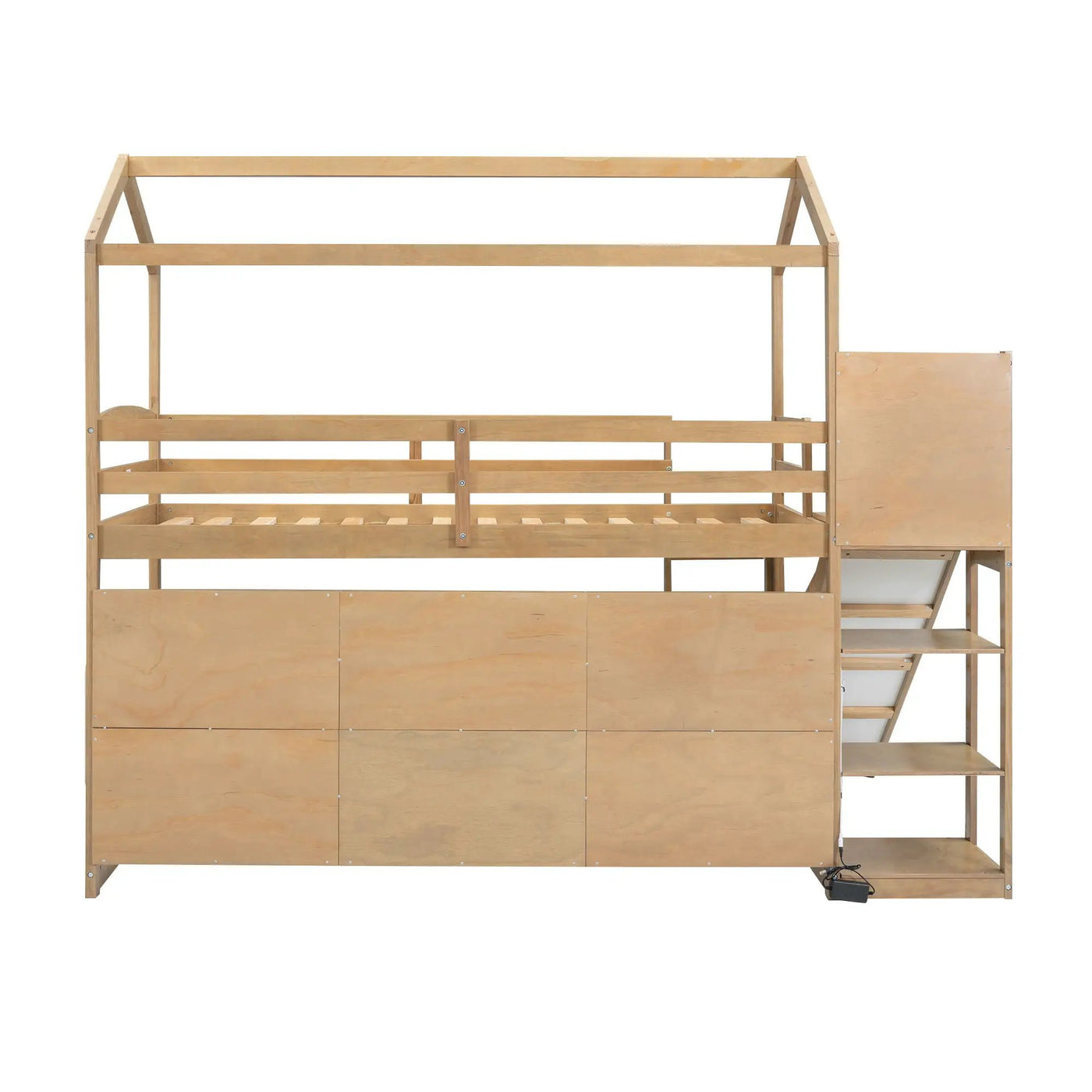 House Loft Bed With Slide, Storage Shelves And Light, Climbing Ramp by HouseOfZazla