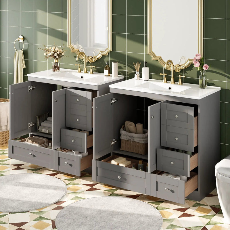 Shaker Free Standing Bathroom Vanity Cabinet & Sink, Soft Close Drawers, Soft Close Doors by HouseOfZazla