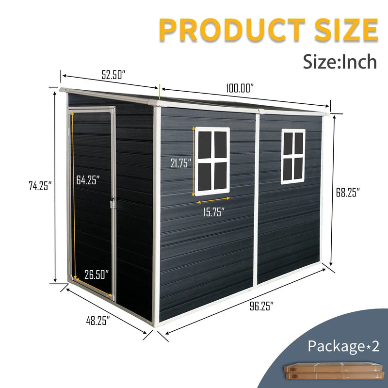 Outdoor Storage Shed With Floor Resin Shed With Two-Window, Waterproof, Lockable Doors For Patio, Yard, Lawn by HouseOfZazla