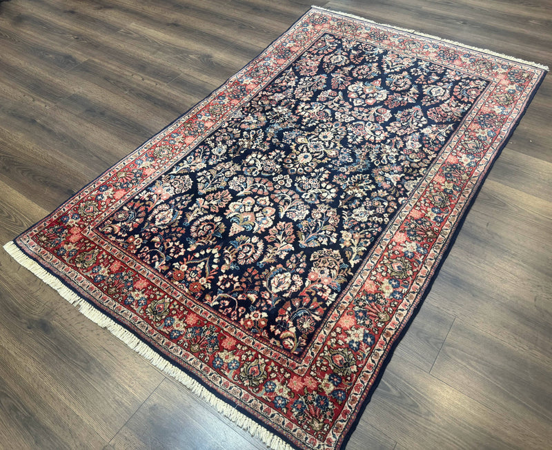Navy Blue Persian Rug 4x6, Sarouk Mohajeran Carpet, Antique Persian Rug, Floral by Jewel Rugs