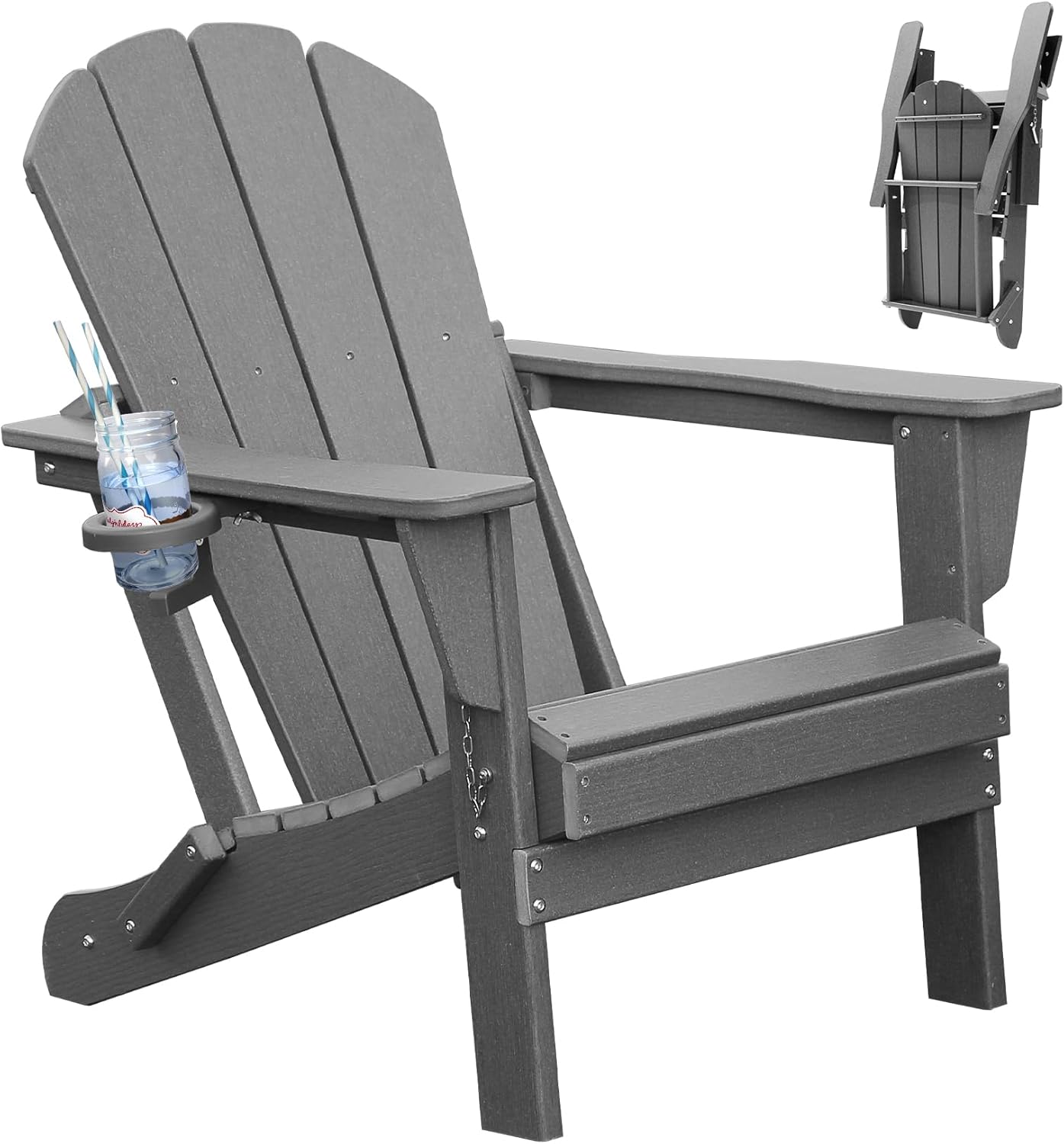 Adirondack Chair with Folding Design and Cup Holder - Gray by HouseOfZazla