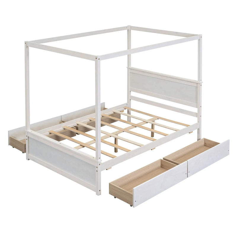 Canopy Platform Bed With Drawers, Support Slats, No Box Spring Needed by Unique Piece Furniture
