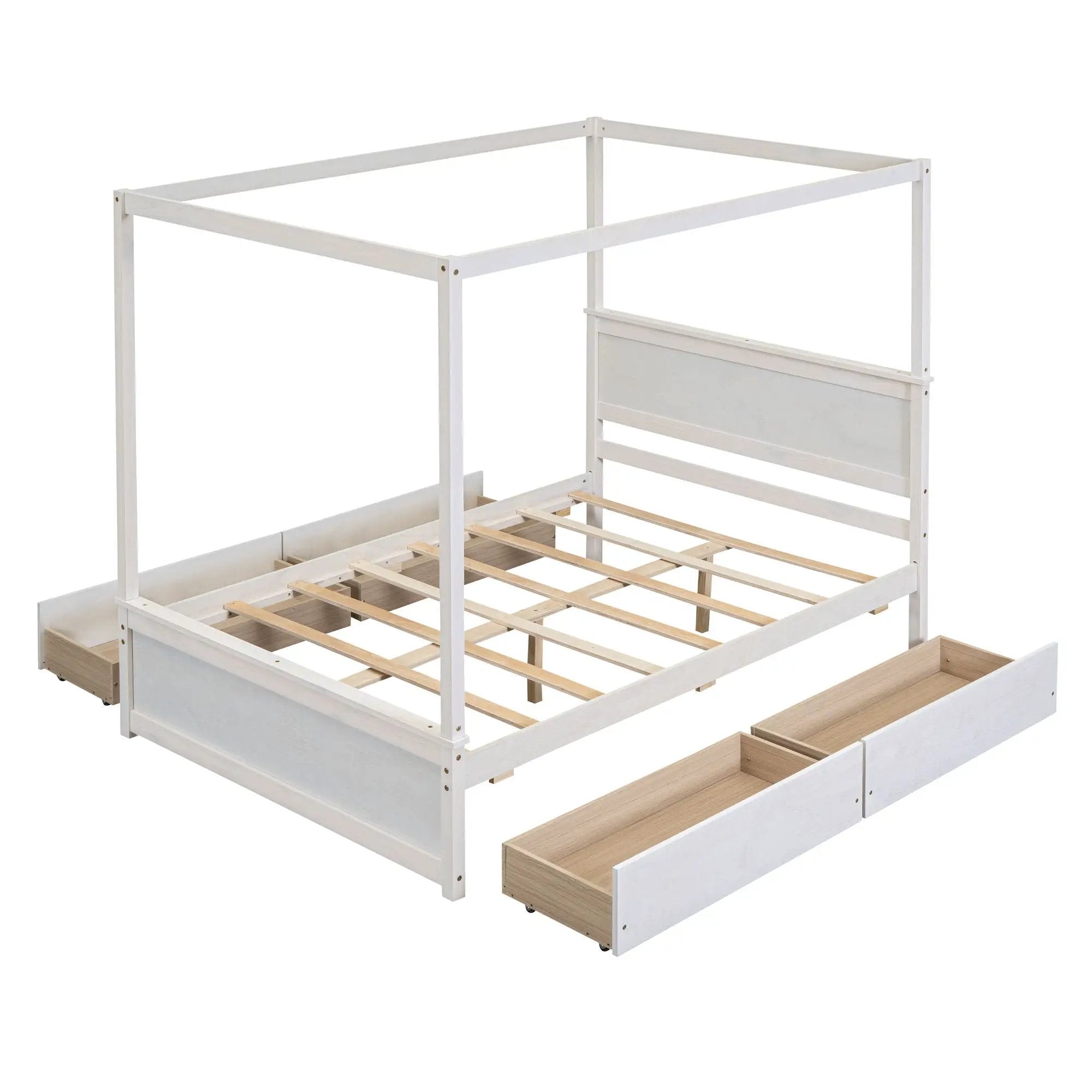Canopy Platform Bed With Drawers, Support Slats, No Box Spring Needed by HouseOfZazla
